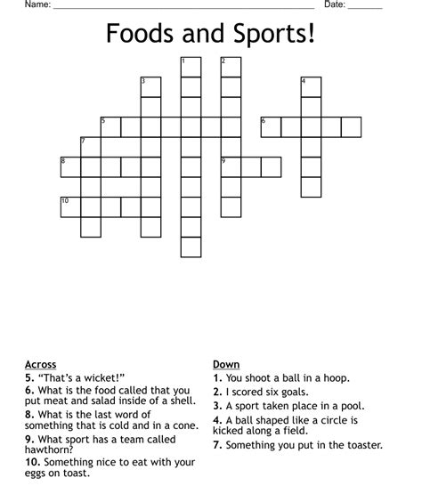 Foods And Sports Crossword Wordmint