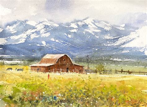 Grand Teton Painting Watercolor Original Landscape Wyoming Etsy