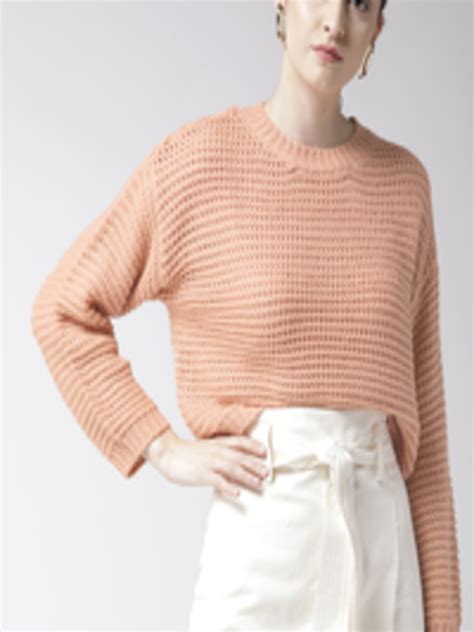 Buy Forever 21 Women Peach Coloured Solid Sweater Sweaters For Women