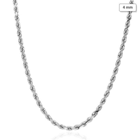 14k Solid White Gold 4mm Diamond Cut Rope Chain 16″ 18″ 20″ 22″ 24″ 26