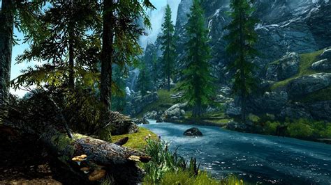 Video Game The Elder Scrolls V Skyrim Earth River Forest Mountain Tree