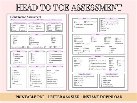 Head To Toe Assessment Template Nursing Checklist Nursing Etsy