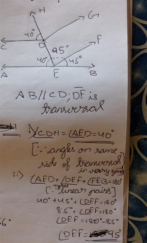 in the given figure ab is parallel to cd and ef is parallel to dg find angle gdh angle aed and