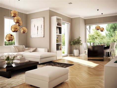 Offenes Wohnzimmer mit Essbereich & Erker, Wandgestaltung Farbe beige