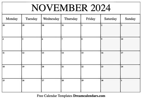 November 2024 Calendar Free Blank Printable With Holidays