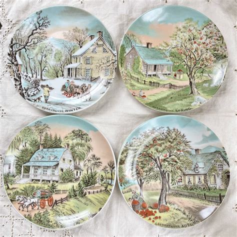 Set Of 4 Currier And Ives Four Seasons Decorative Plates Etsy