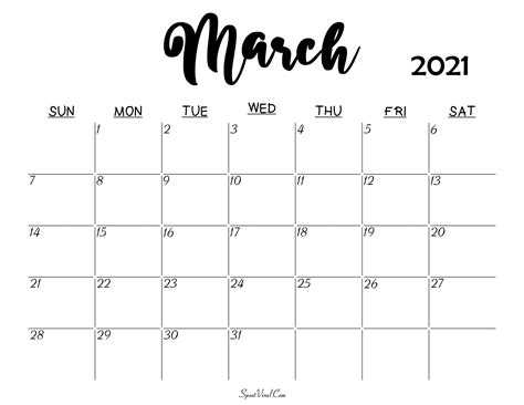 Month Of March 2021 Printable Calendar Templates