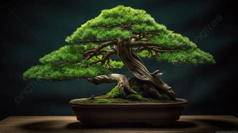 Bonsai Tree Standing On Top Of A Dark Background Pine Bonsai Hd