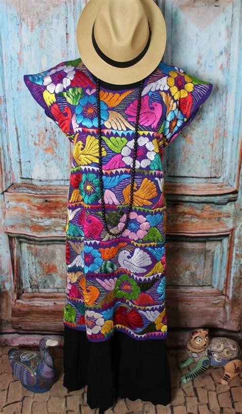 mexican huipil dress silk hand embroidered jalapa oaxaca hippie bohemian fiesta handmade