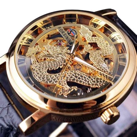 Watch Men Chinese Dragon Skeleton Mechanical Automatic Wrist Gold
