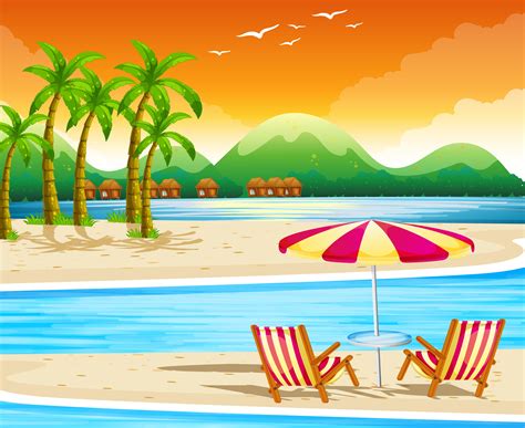 Beach Scene With Chairs And Umbrella 360959 Vector Art At