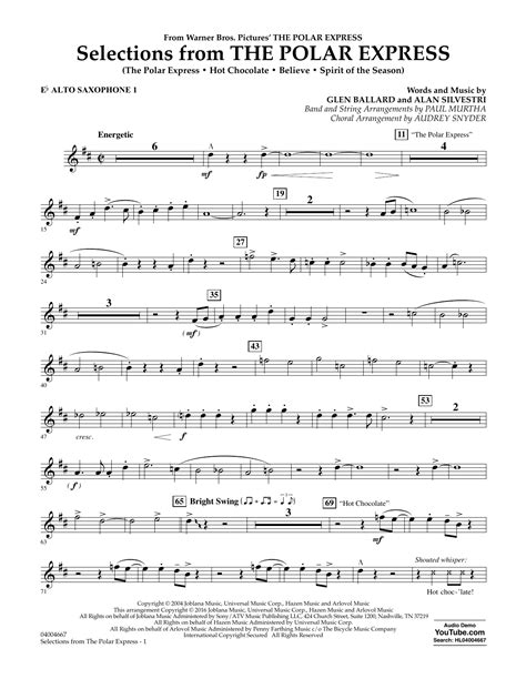 Selections From The Polar Express Eb Alto Saxophone 1 Sheet Music