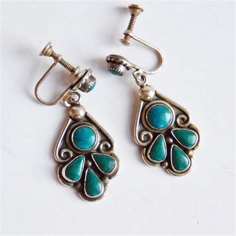 Vintage Turquoise And Sterling Silver Dangle Earrings Etsy Etsy