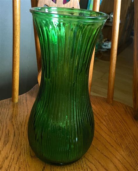 Vase Green Hoosier Glass Ribbed Green Glass Floral Vase Female Etsy