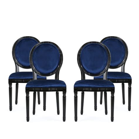 Noble House Max Contemporary Velvet Dining Chairs Set Of 4 Navy Blue