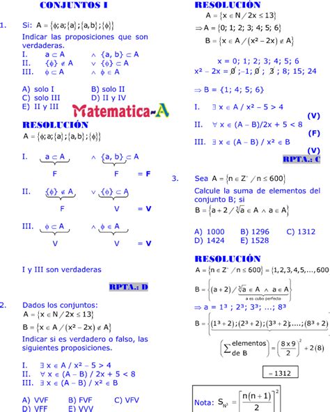 Conjuntos I Ejercicios Resueltos Matematicas Problemas Resueltos