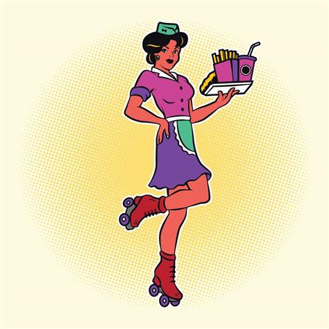 Retro Waitress On Roller Skates 3342185 Vector Art At Vecteezy