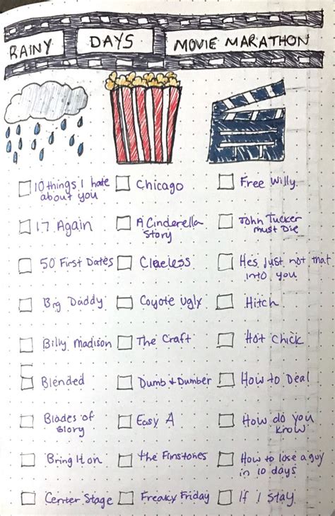 A Notebook With Some Writing On It That Says Rainy Days Movie Marathon