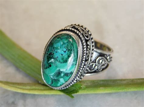 Natural Chrysocolla Ring Sterling Silver Ring Stone Etsy