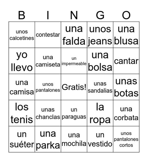 la ropa bingo card