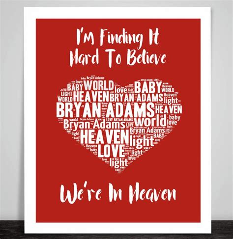 Lyrics to heaven by bryan adams: Bryan Adams Heaven Love Song Lyric Art Print Heart Wedding ...