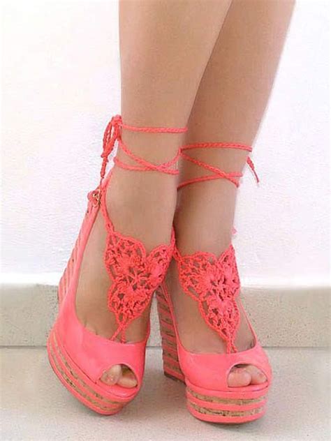 Coral Crochet Barefoot Sandals Foot Accessories Peach Nude Shoes