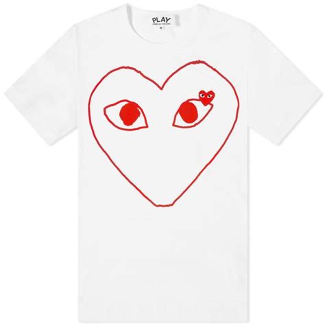 Comme Des Garcons Play Outline Heart Logo Tee White And Red End Hk