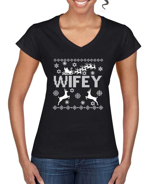 Christmas Wifey Love Ugly Christmas Sweater Womenâ€™s Standard V Neck