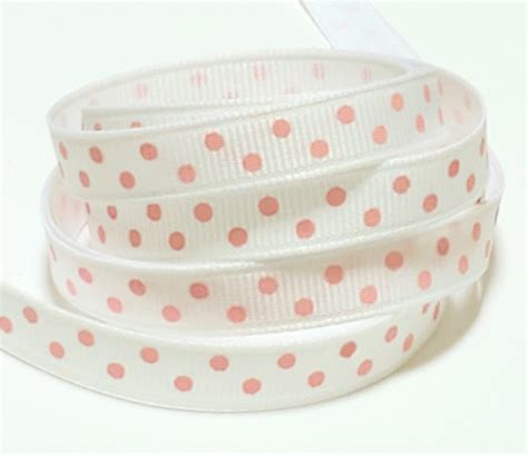 White With Pink Polka Dots Grosgrain Ribbon 3 8 Inches Wide X 10
