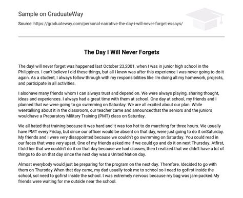 ⇉the Day I Will Never Forgets Narrative Essay Essay Example Graduateway