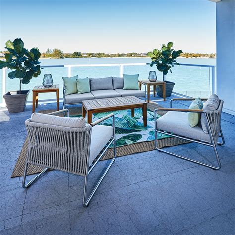 Lloyd Flanders Elevation Modern Outdoor Furniture Set With Teak Tables