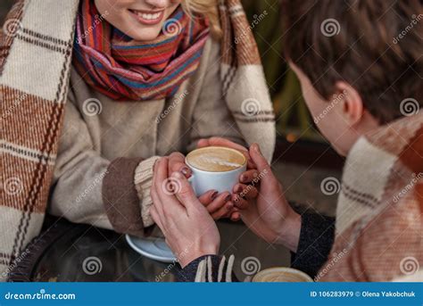 romantic couple holding cup coffee in each other hands stock image image of drink enjoy