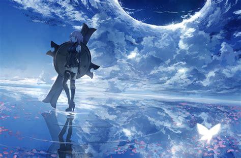 アニメの女の子 アニメ アニメのgrasoso 空 ファンタジーの女の子 反射 雲 青 Shielder（fate