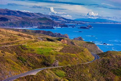 Windy Road On Highway 1 Overlooking The Stunning Coastline In Mendocino