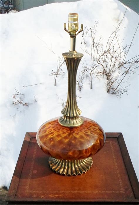Vintage Orange Amber Glass Table Lamp Blown Glass Antique