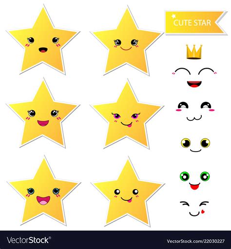 Cute Happy Star With Smiley Face On White Vector Image