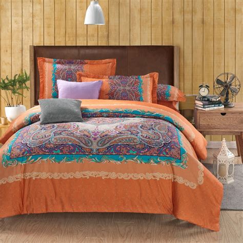 Wholesale Classic Paisley Orange Queen King Size Bed Lines Bedding Sets