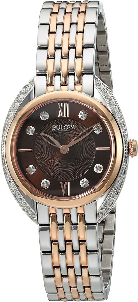 Bulova Womens Diamonds Brown Dial Two Tone Steel Watch 98r230