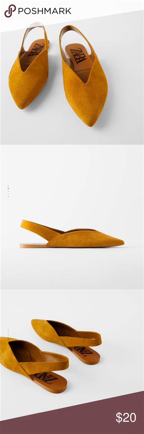 Zara Slingback Flats Suede Mustard 38 Zara Flats Worn Once Zara Shoes