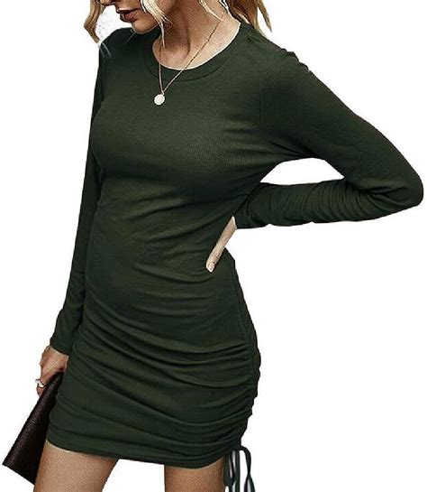 Grmo Women Long Sleeve Sexy Crew Neck Solid Bodycon Knitted Dress Uk Clothing