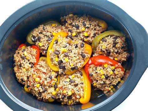 Vegan Mexican Stuffed Peppers Slow Cooker Recipe Happy Healthy Mama