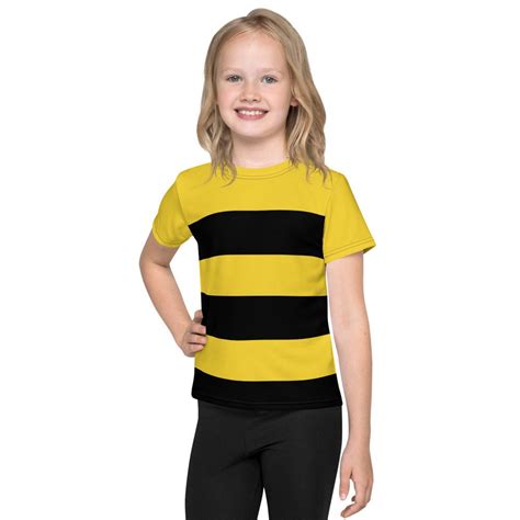 Bumble Bee Yellow Black Striped Kids Short Sleeve Shirt Easy Halloween