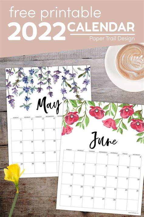 2022 Free Printable Calendar Floral Paper Trail Design In 2021