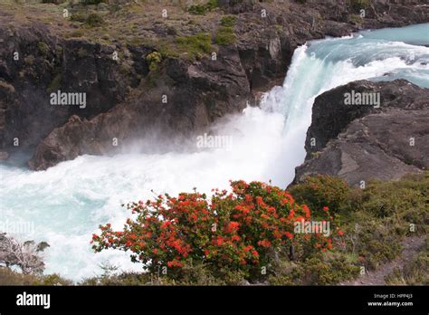 Salto Grande Waterfall In Torres Del Paine National Park Chile Stock