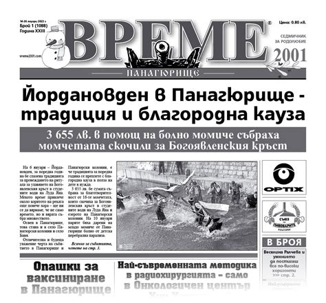 В първия за годината брой на „Време“ Вестник Време 2001 Панагюрище новини от региона на