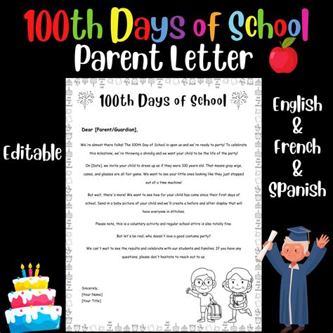 100th day of school parent letter - Fully Editable | Made By Teachers