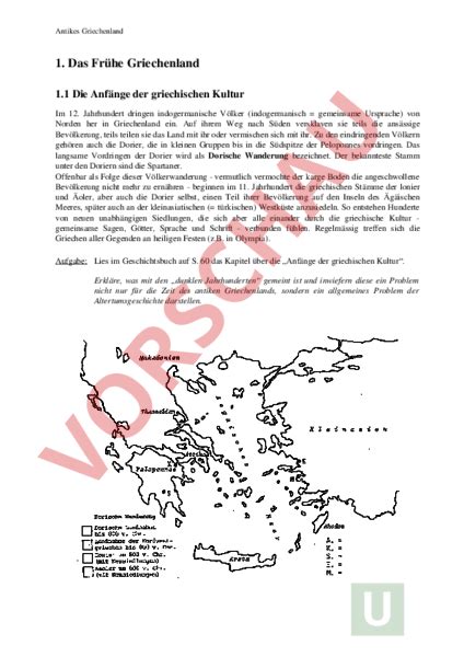 Arbeitsblatt Das Frühe Griechenland Geschichte Altertum