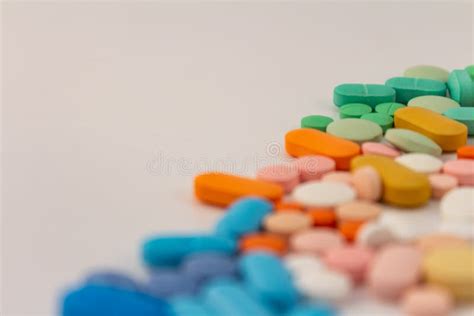 Drugs In The Form Of Medicines Capsules And Tablets Of Various Colors