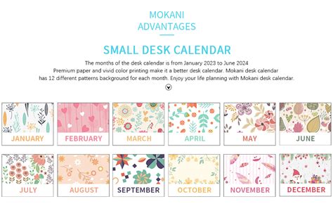 Mokani Small Desk Calendar 2023 2024 8x6 Mini Monthly Desktop