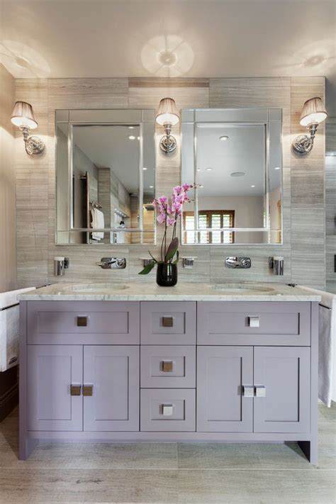 Take your bathroom to a whole new level by updating or replacing the vanity. purple bathroom with purple vanity bathroom transitional ...